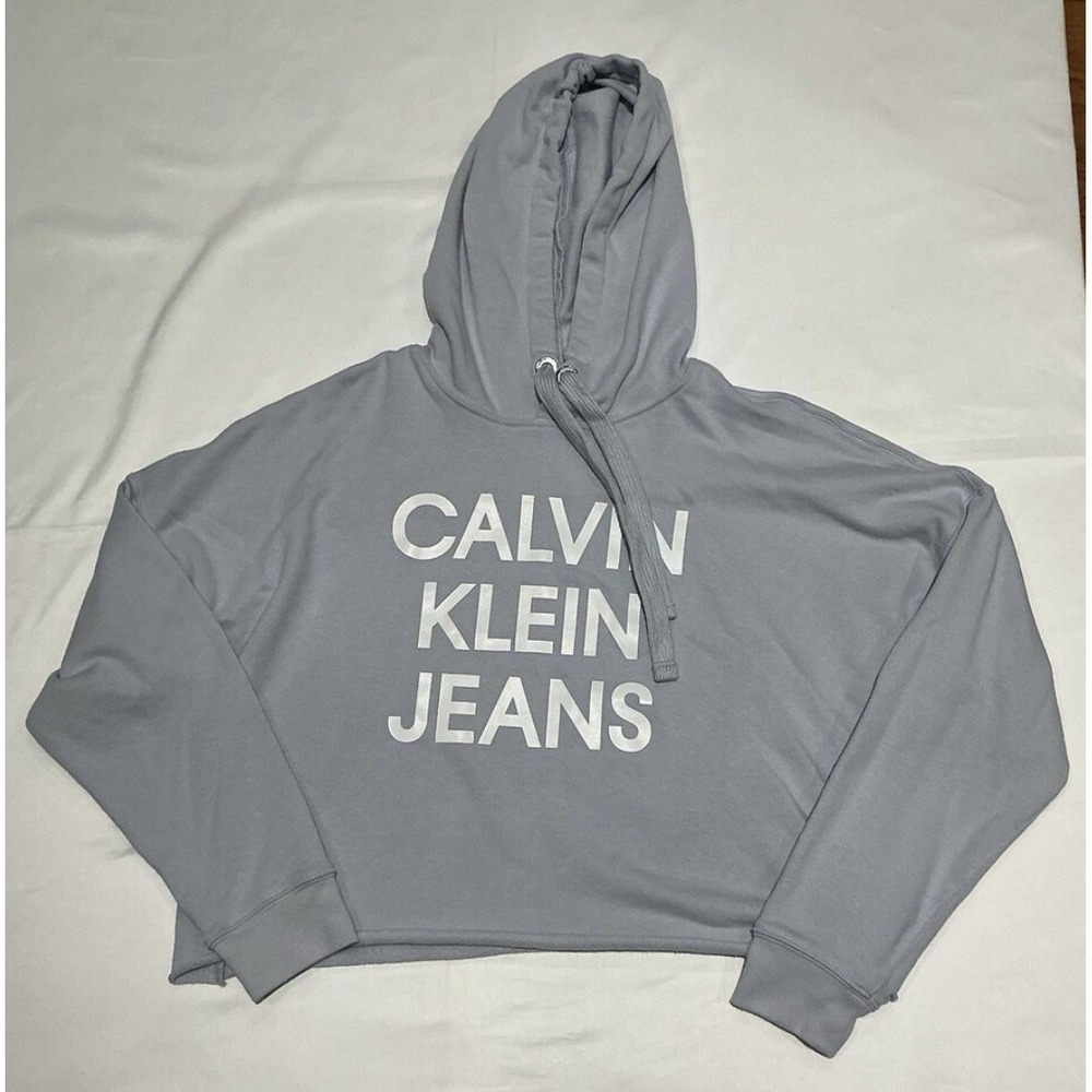 Calvin Klein Crop Hoodie‎ Womens Large Blue Lightweight Pullover